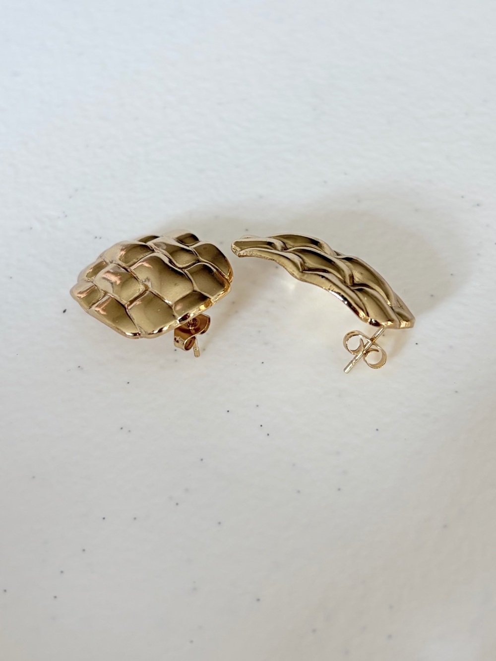 Gold Textured Hoop Stud Earrings. - Picture 5 of 7